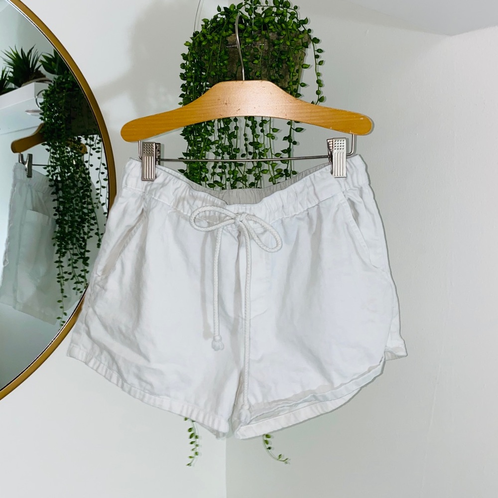 aerie white linen drawstring shorts